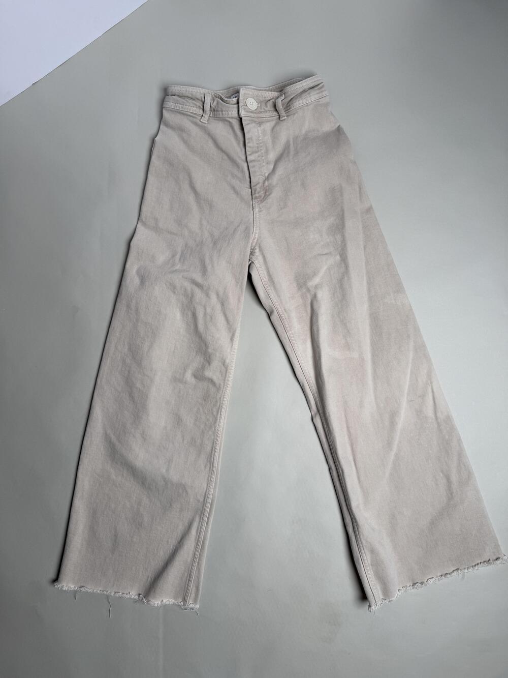 Zara Jeans Womens 2 Beige Light Wash High Rise Wide Leg Raw Hem Denim Pants